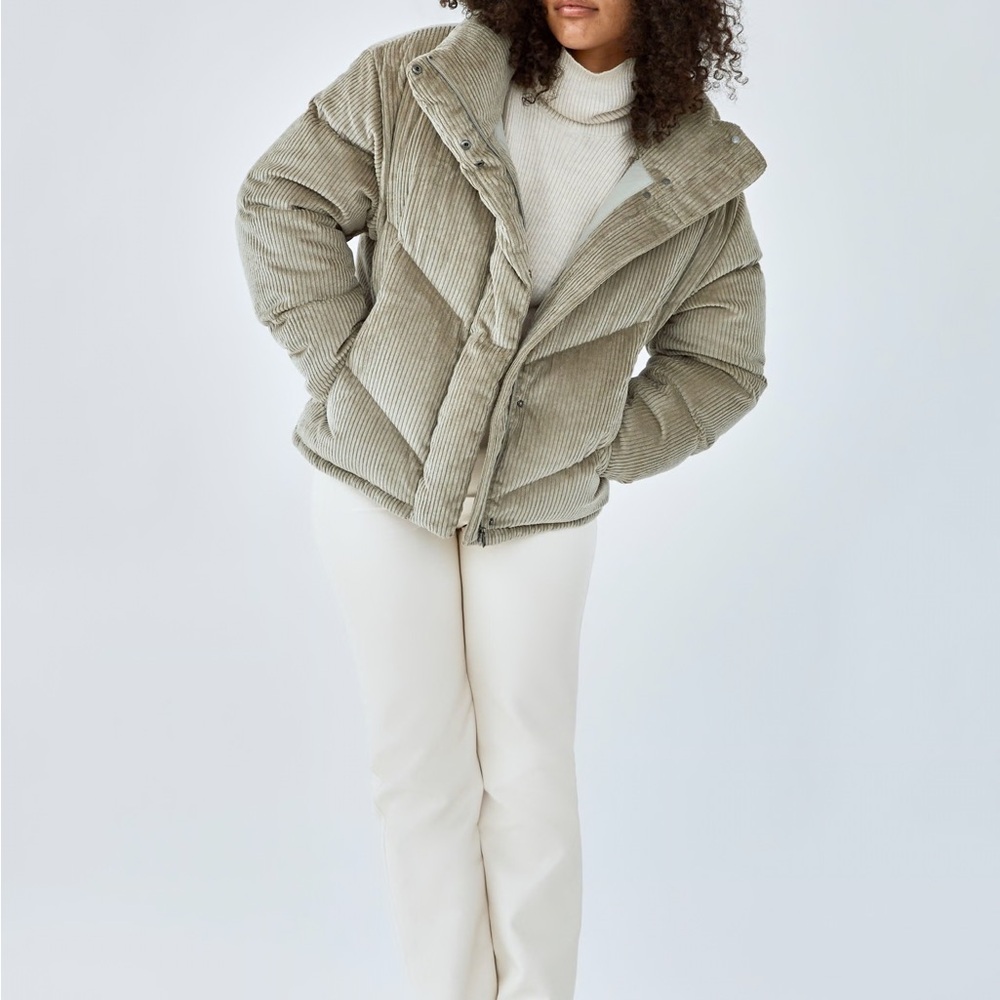 Aritzia Sage Green Corduroy Puffer Jacket